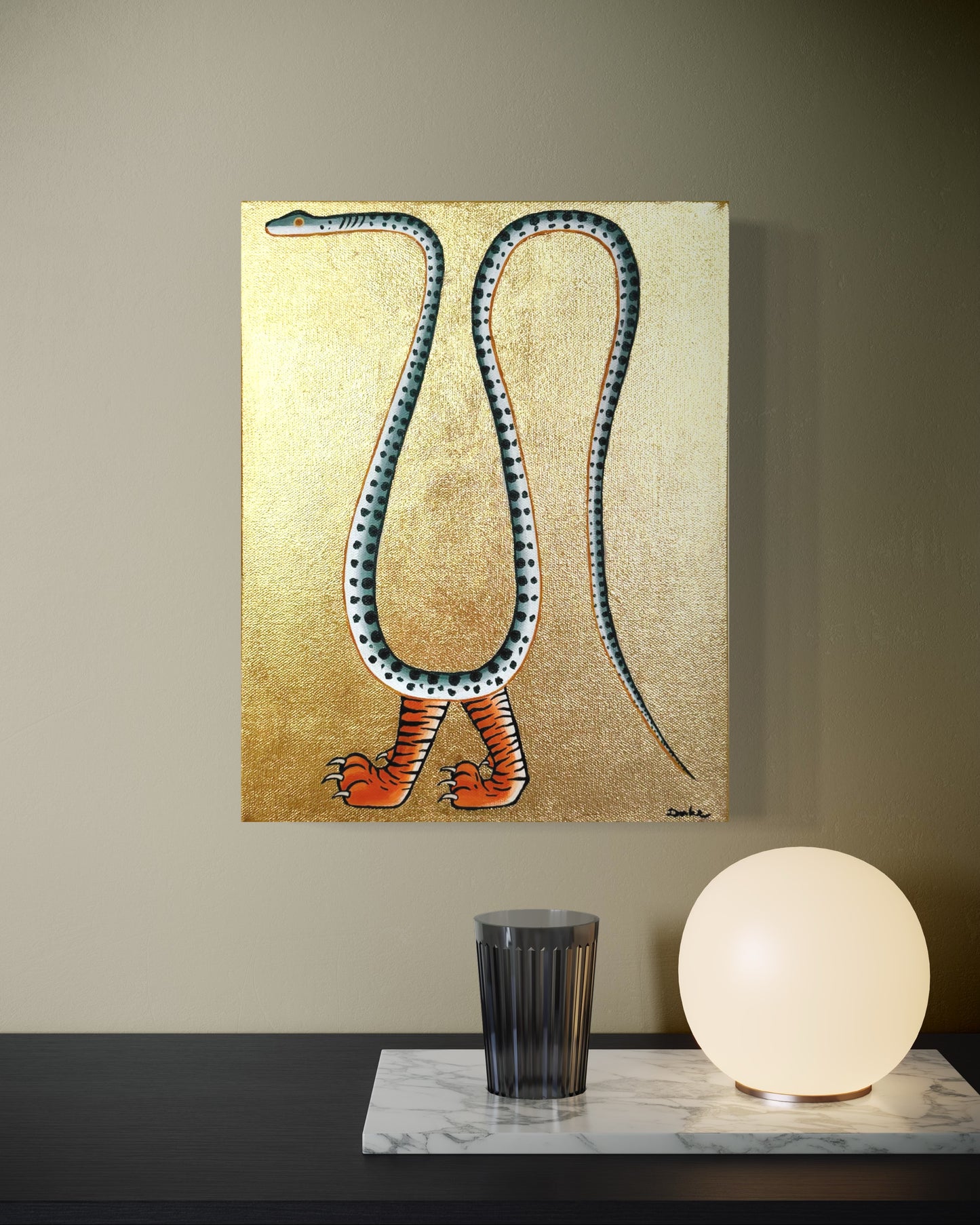 "Abundance is coming" original painting with golden leaf finish